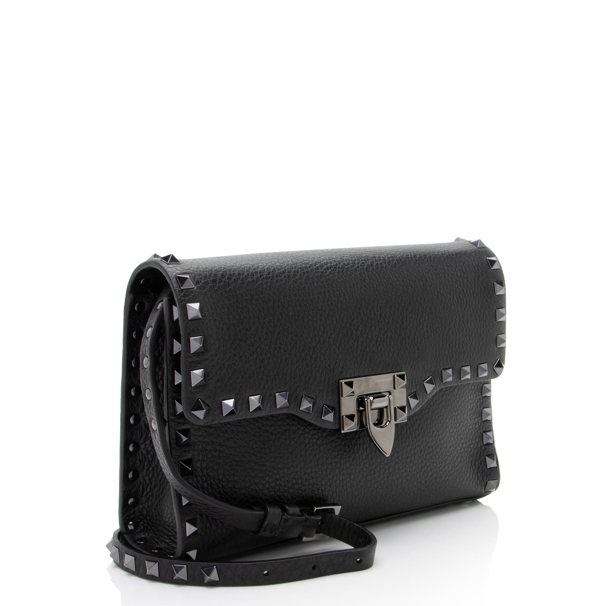 Valentino Grainy Calfskin Rockstud Flip Lock Flap Small Crossbody