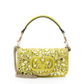 Valentino Lambskin Crystal Embellished Vlogo Loco Small Shoulder Bag
