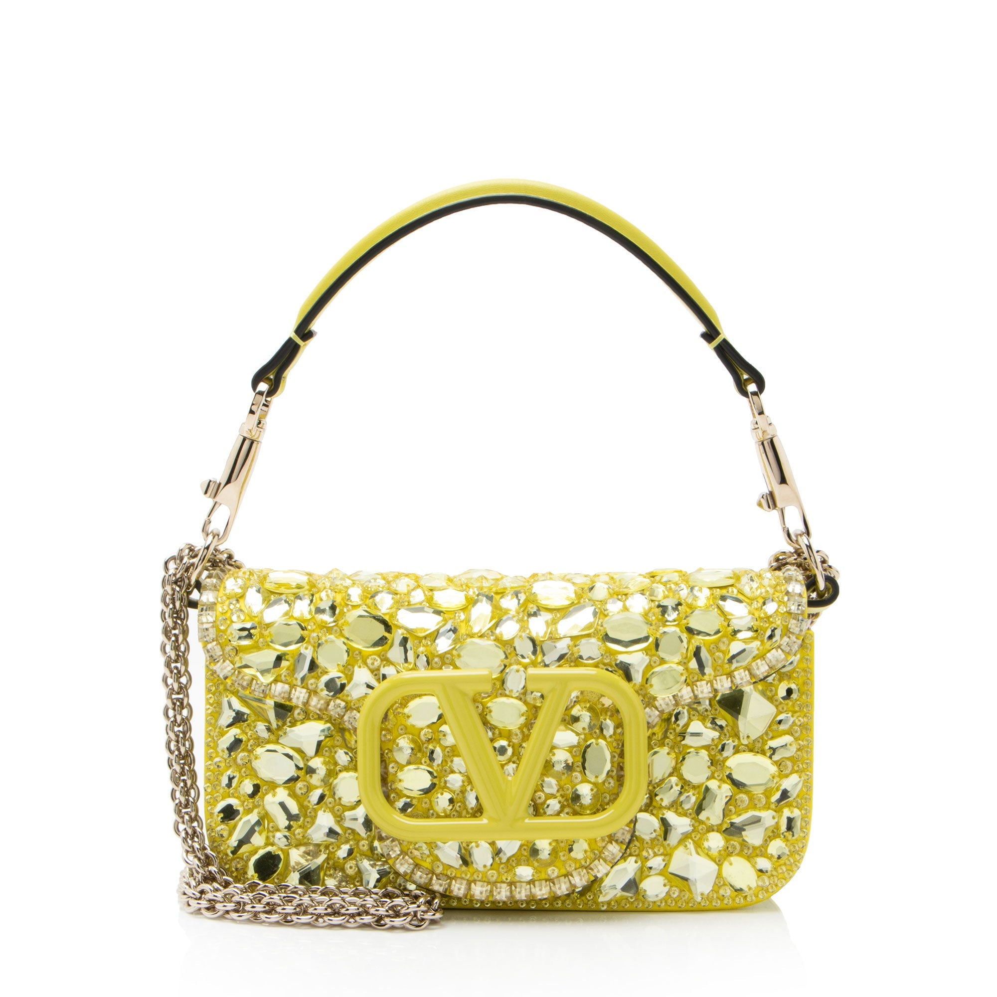 Valentino Lambskin Crystal Embellished Vlogo Loco Small Shoulder Bag
