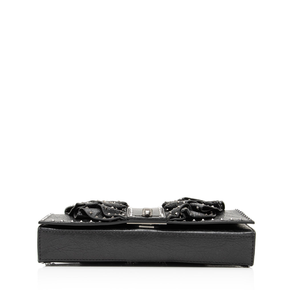 Valentino Lambskin Ruffle Rockstud Spike Very V Clutch (SHF-23893)