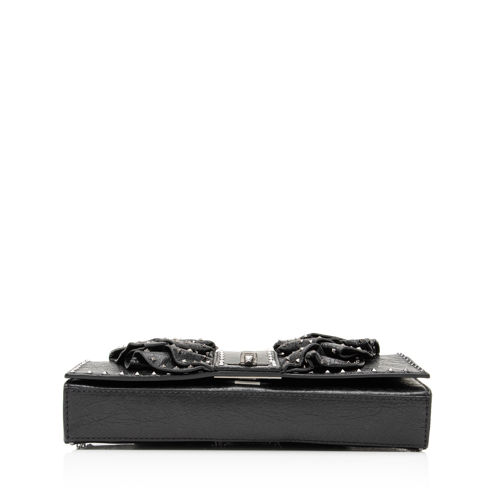 Valentino Lambskin Ruffle Rockstud Spike Very V Clutch (SHF-23893)
