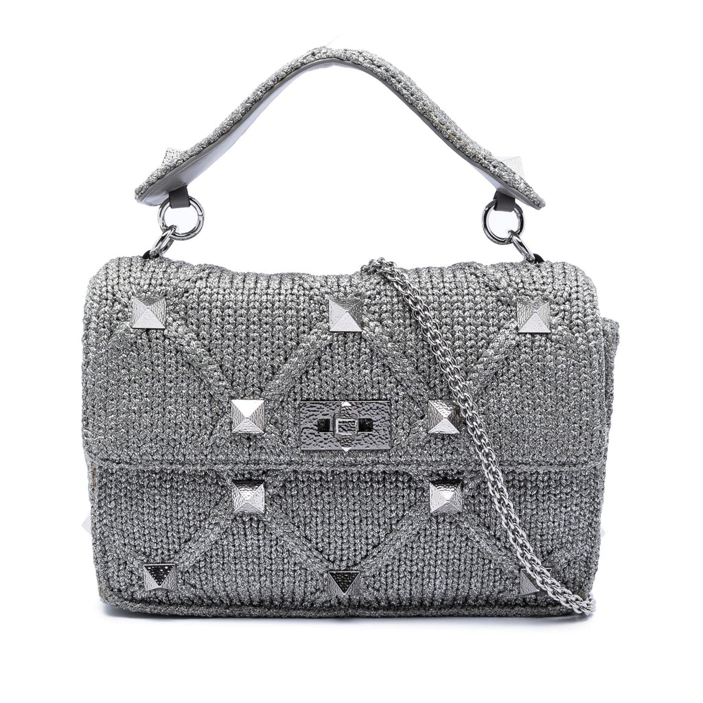 Valentino Large Metallic Knit Roman Stud Satchel
