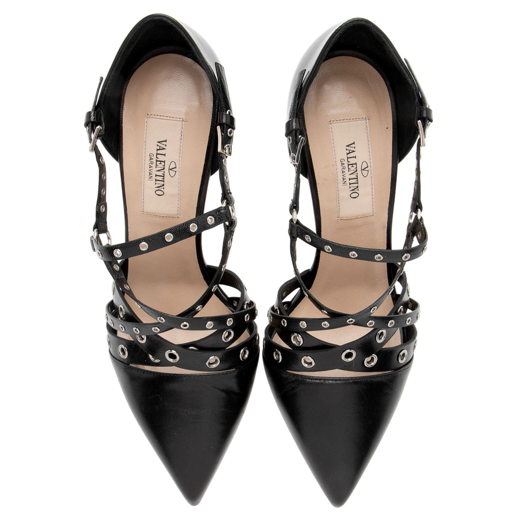 Valentino Leather Love Latch Eyelet Embellished Strap Pumps - Size 6 / 36