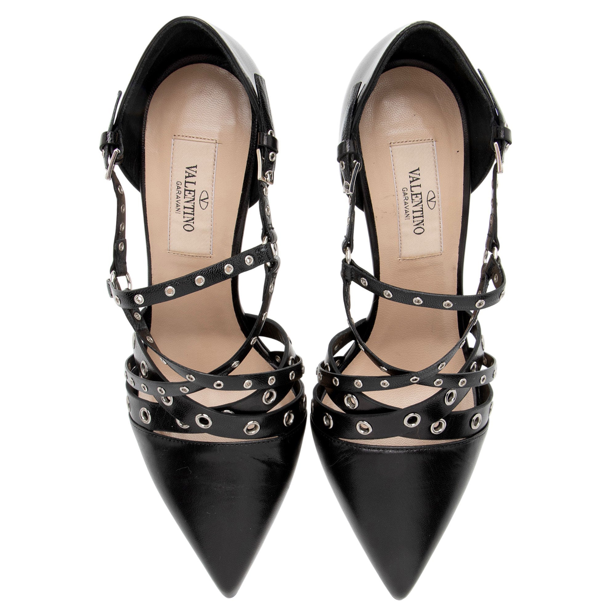 Valentino Leather Love Latch Eyelet Embellished Strap Pumps - Size 6 / 36