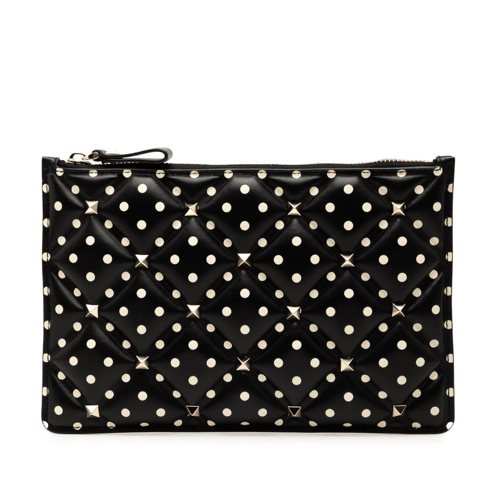 Valentino Leather Polka Dot Rockstud Clutch