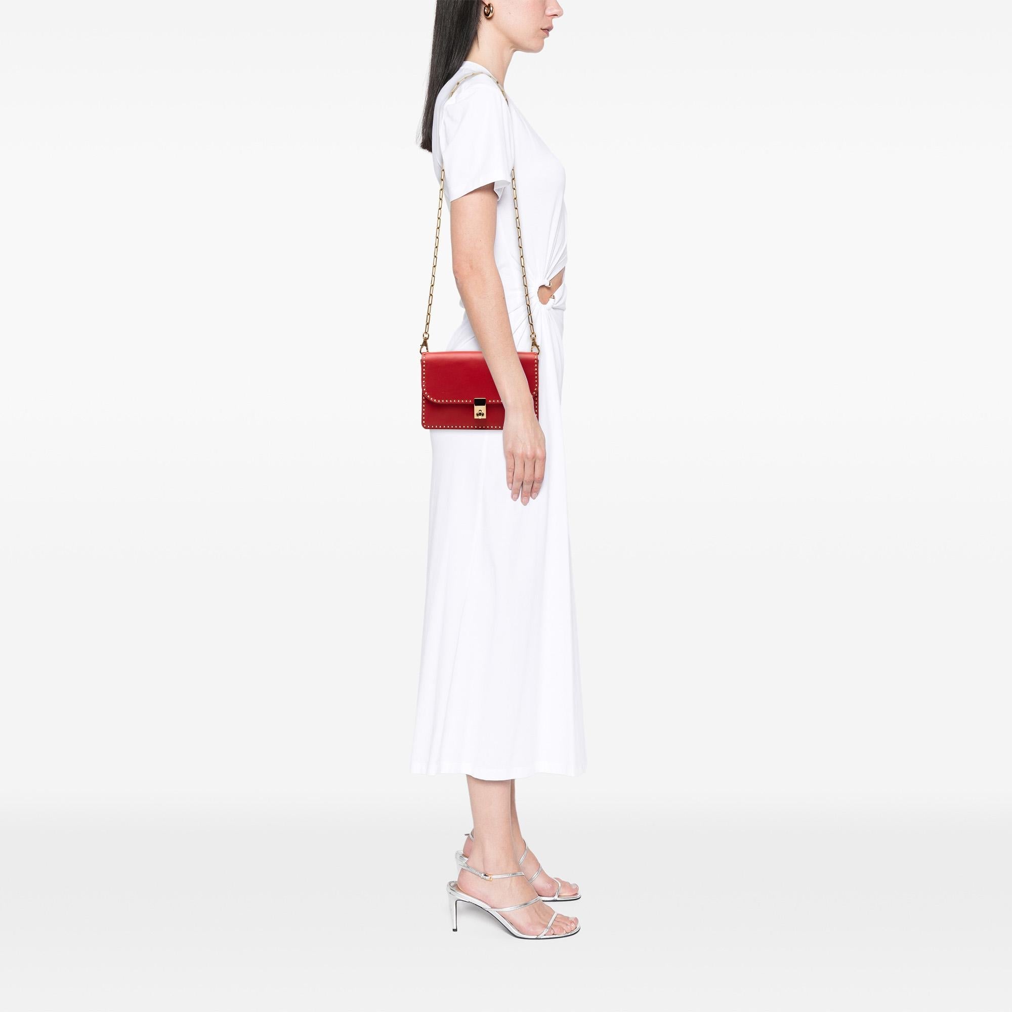 Valentino Leather Rockstud Turnlock Chain Crossbody