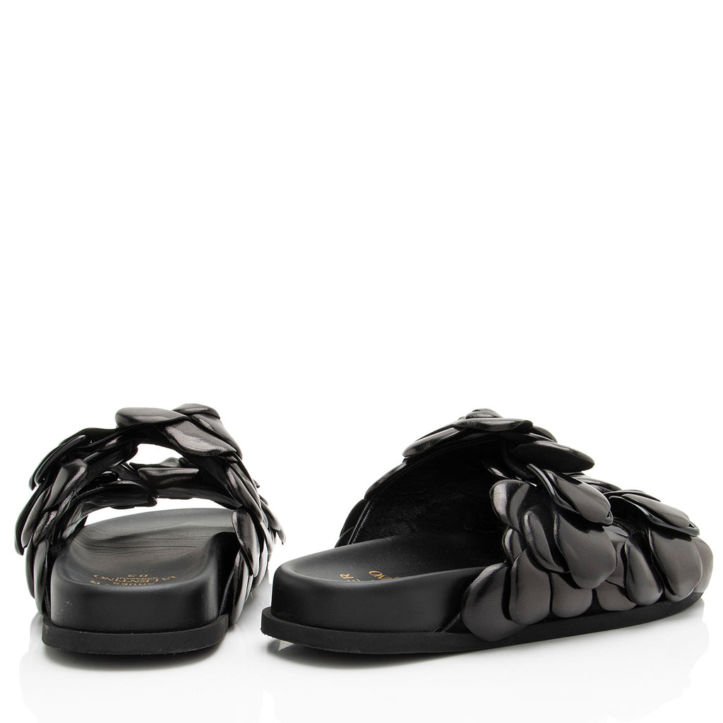 Valentino Leather Rose Edition Slide Sandals - Size 8 / 38