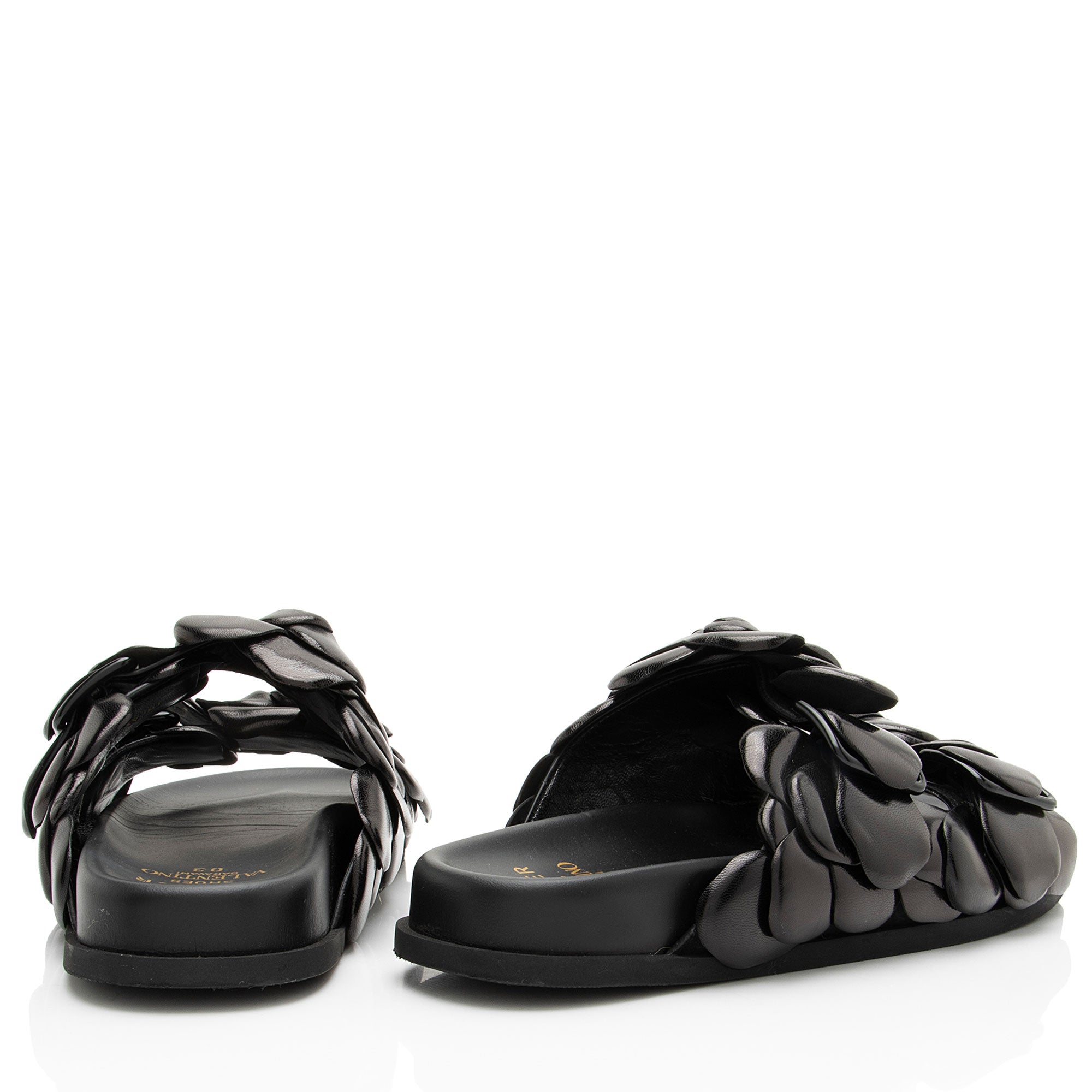 Valentino Leather Rose Edition Slide Sandals - Size 8 / 38
