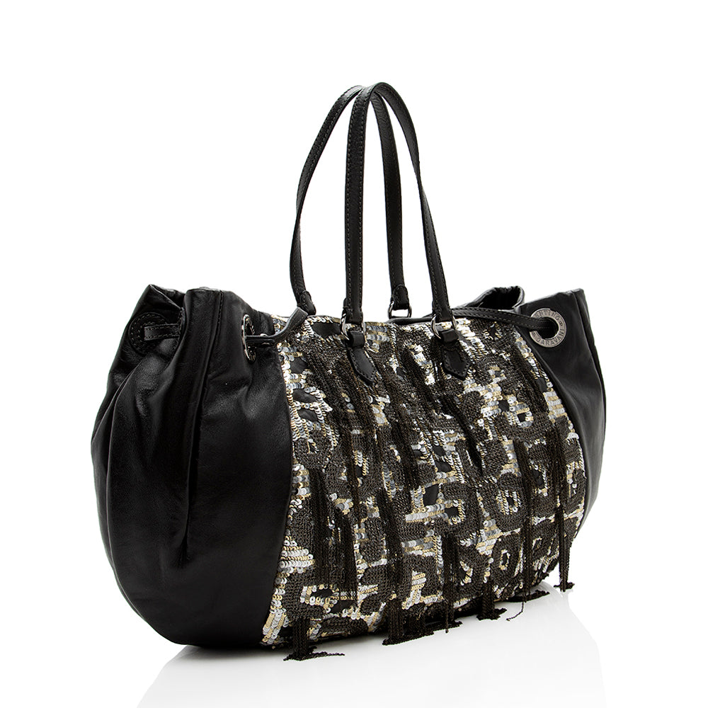 Valentino Leather Sequin Chain Glam Convertible Tote - FINAL SALE (SHF-15609)