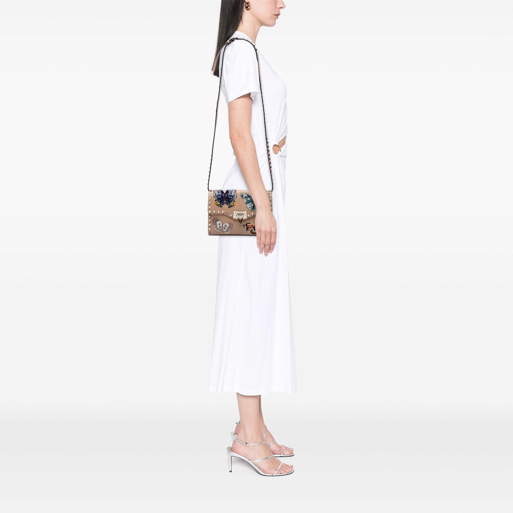 Valentino Medium Beaded Butterfly Embellished Leather Rockstud Flap Crossbody