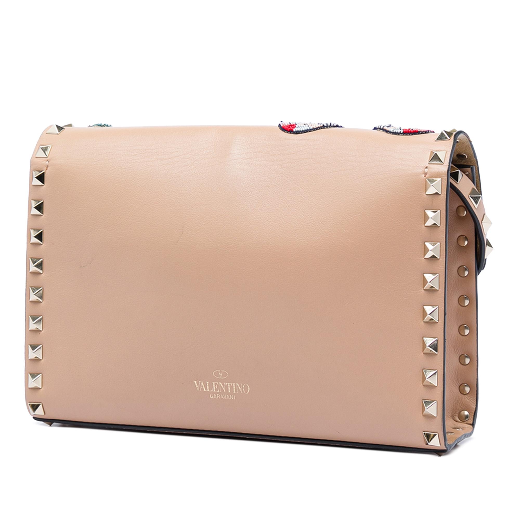 Valentino Medium Beaded Butterfly Embellished Leather Rockstud Flap Crossbody