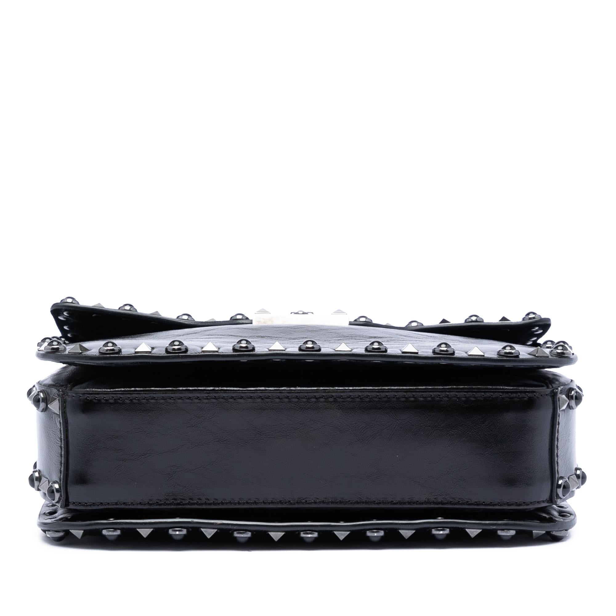 Valentino Medium Craquele Calfskin Guitar Strap Rockstud Rolling Flap Crossbody