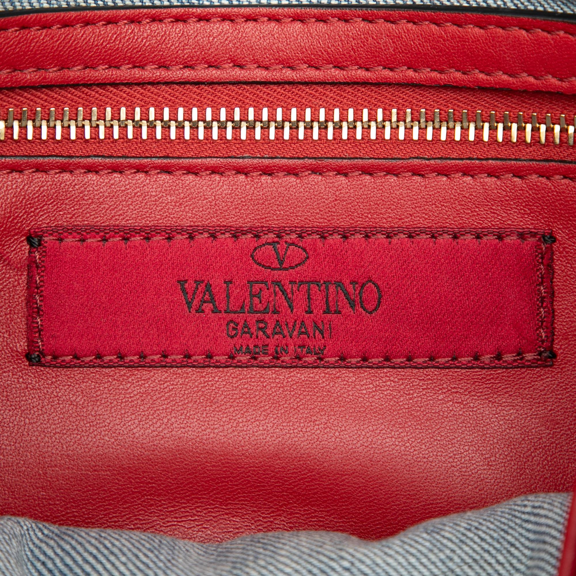 Valentino Medium Denim Fringe Rockstud Spike Satchel
