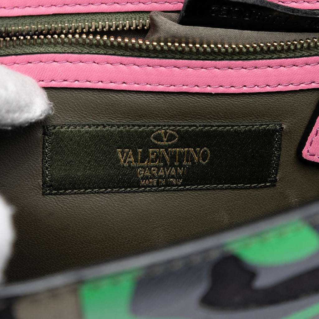 Valentino Medium Nappa and Canvas Camouflage Rockstud Glam Lock Crossbody