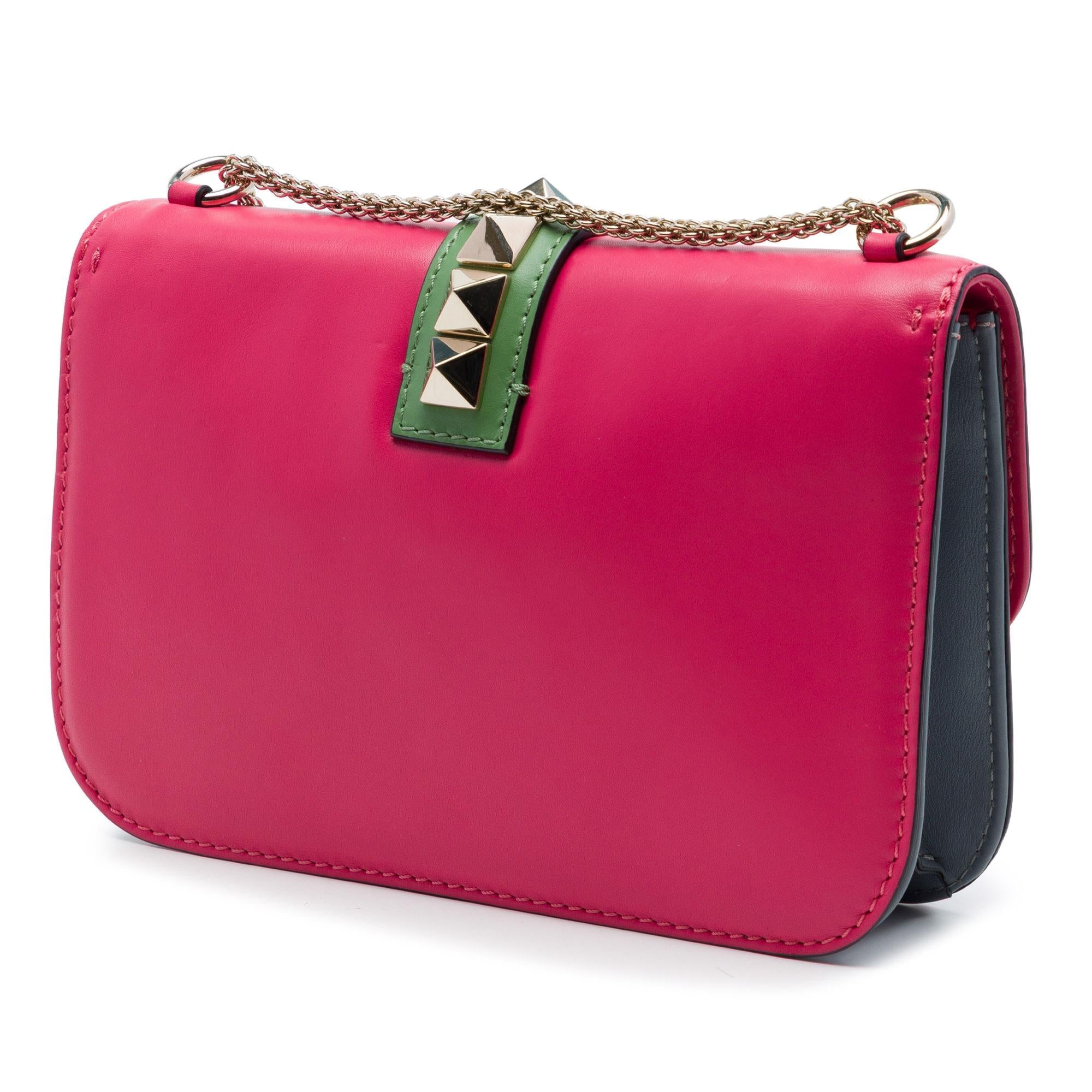 Valentino Medium Tricolor Calfskin Rockstud Glam Lock Crossbody