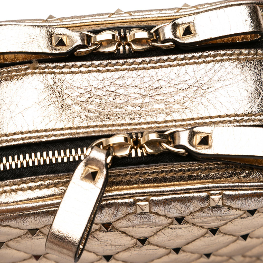 Valentino Metallic Wrinkled Lambskin Rockstud Spike Double Zip Camera Bag