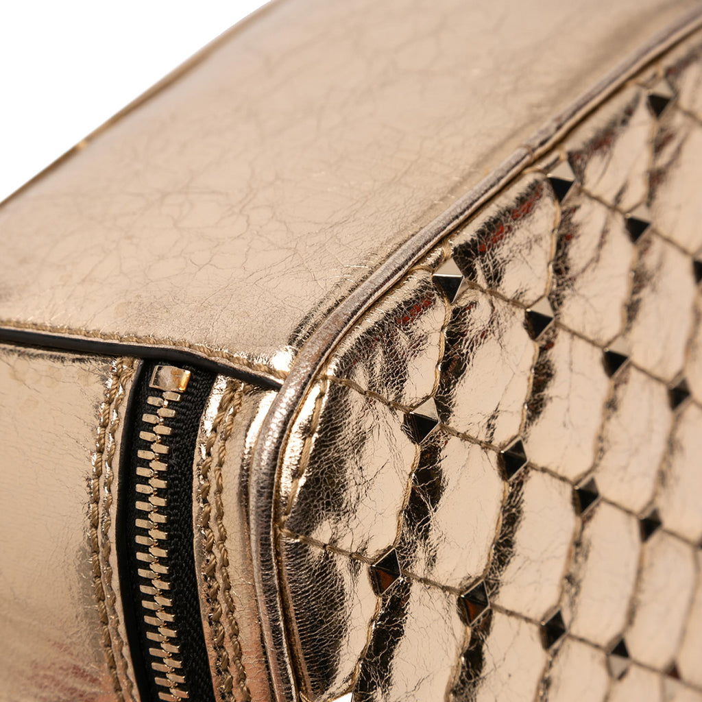Valentino Metallic Wrinkled Lambskin Rockstud Spike Double Zip Camera Bag