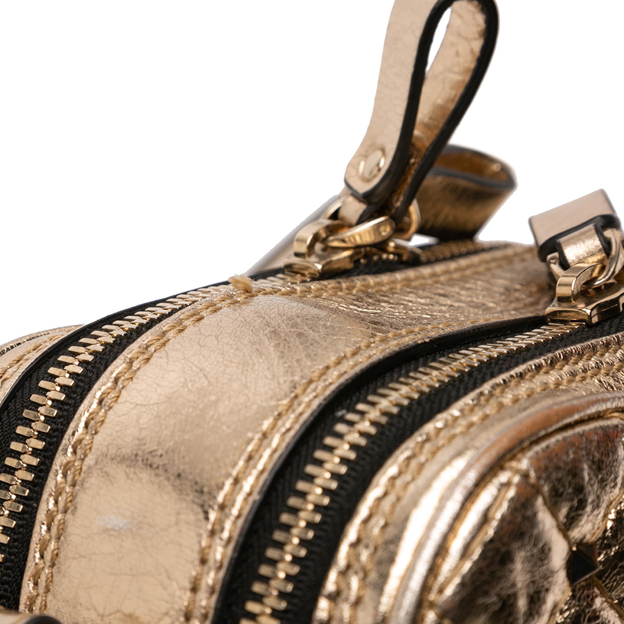 Valentino Metallic Wrinkled Lambskin Rockstud Spike Double Zip Camera Bag
