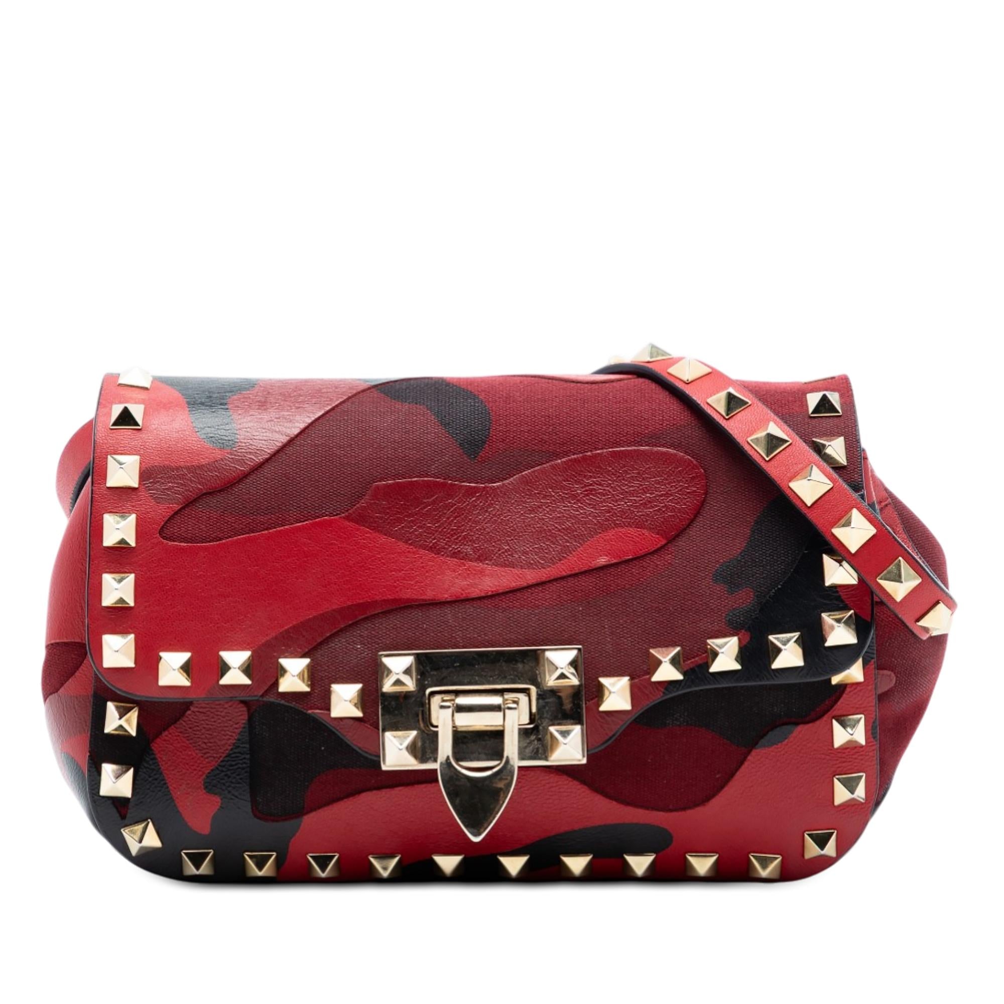 Valentino Mini Nappa and Canvas Camouflage Rockstud Flap Crossbody