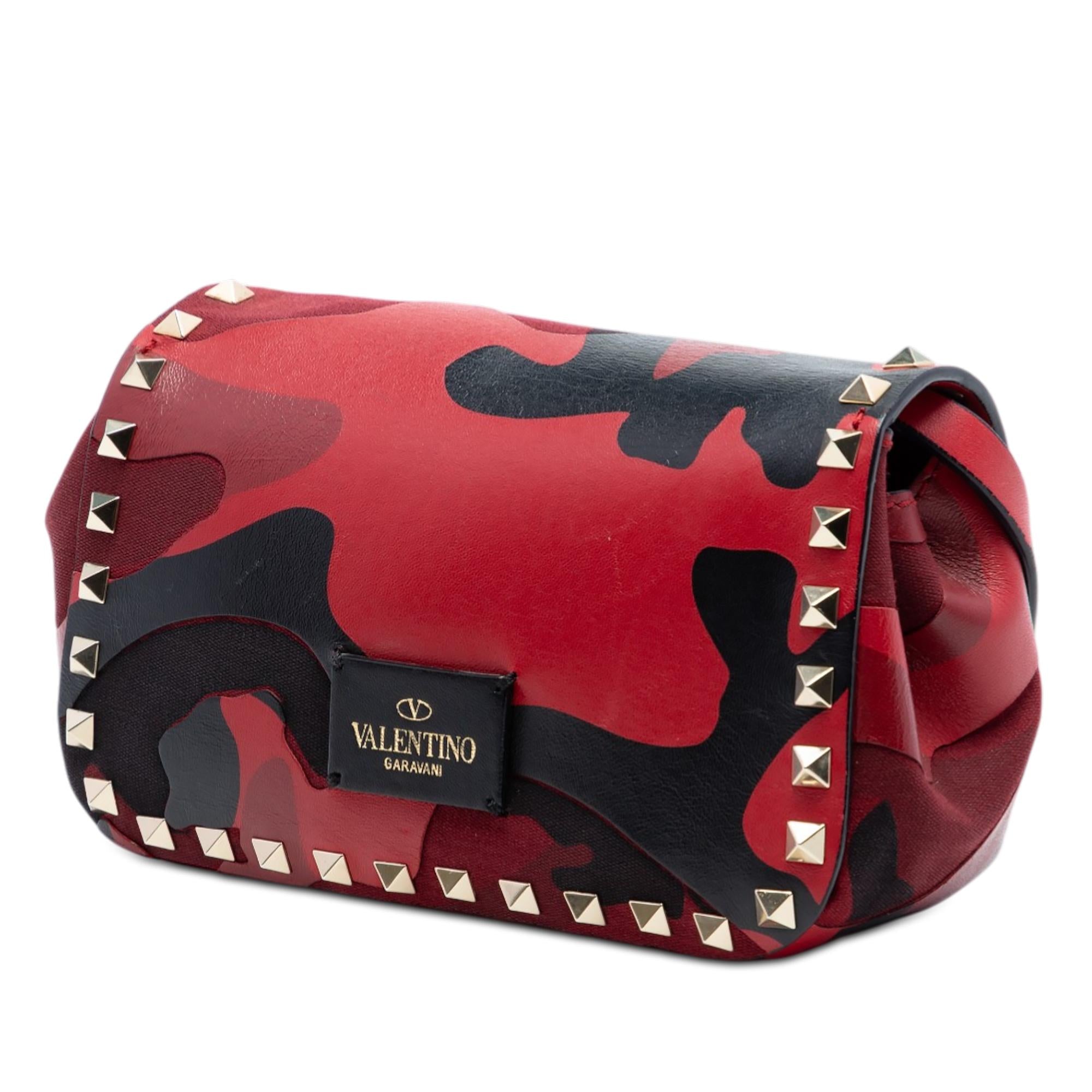 Valentino Mini Nappa and Canvas Camouflage Rockstud Flap Crossbody