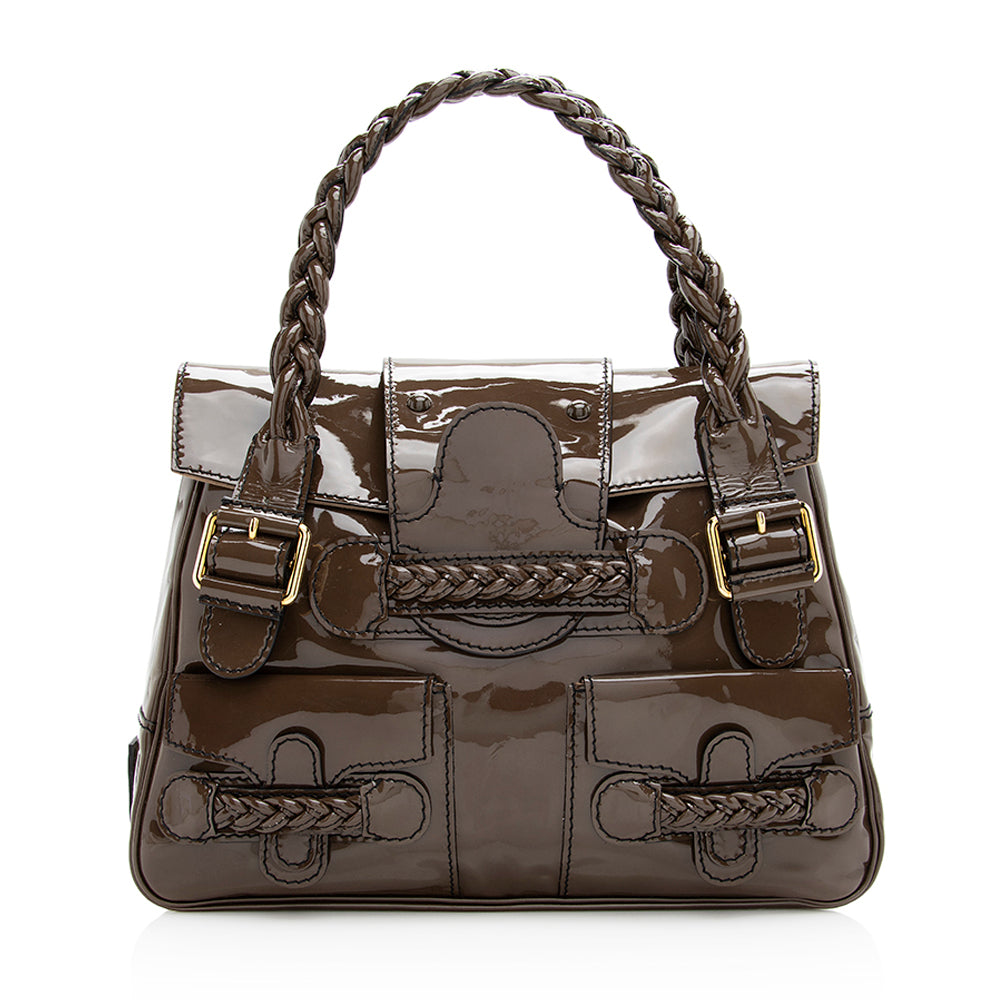 Valentino Patent Leather Braided Handle Satchel (SHF-19732)