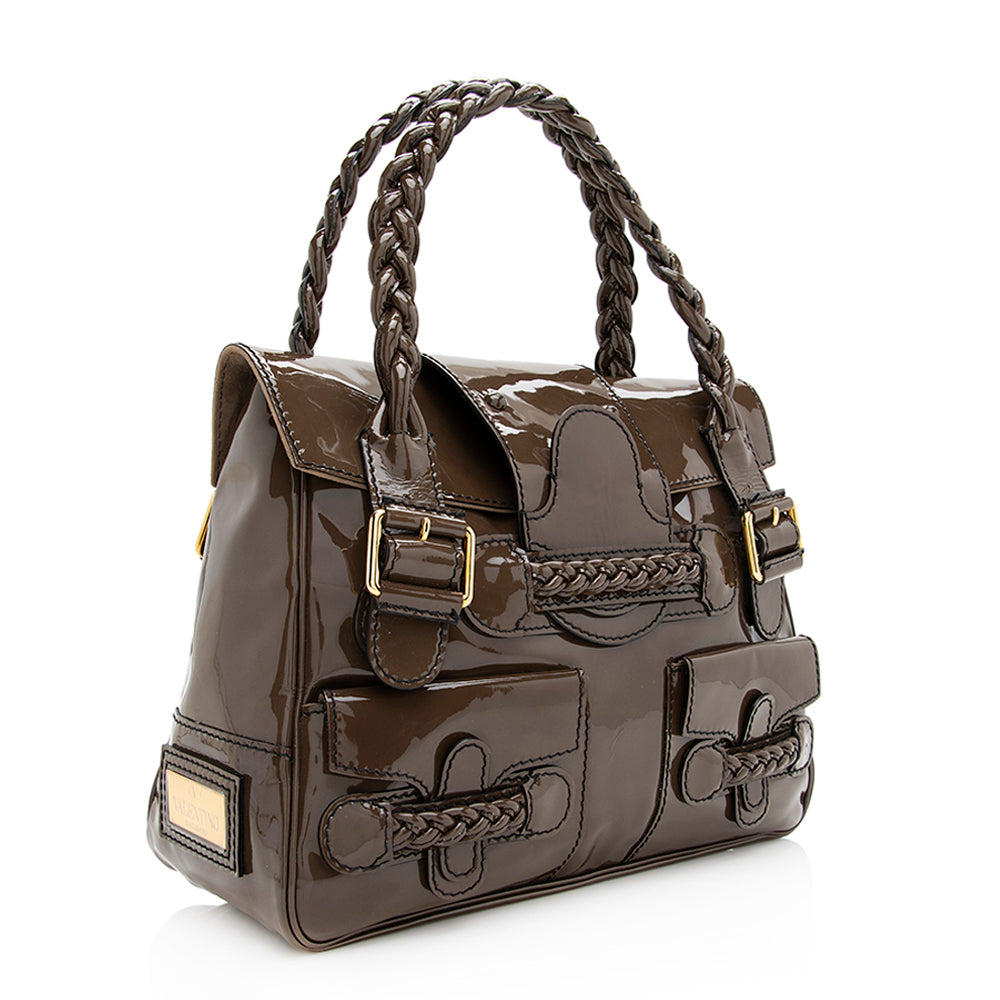 Valentino Patent Leather Braided Handle Satchel (SHF-19732)