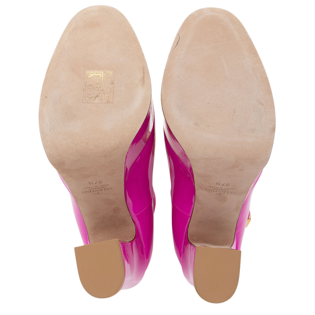 Valentino Patent Leather Tan-Go Platform Pumps - Size 7.5 / 37.5