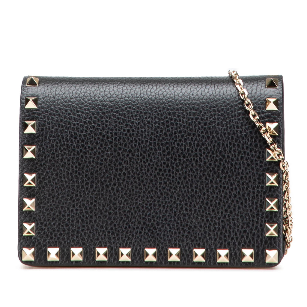 Valentino Pebbled Calfskin Rockstud Chain Wallet