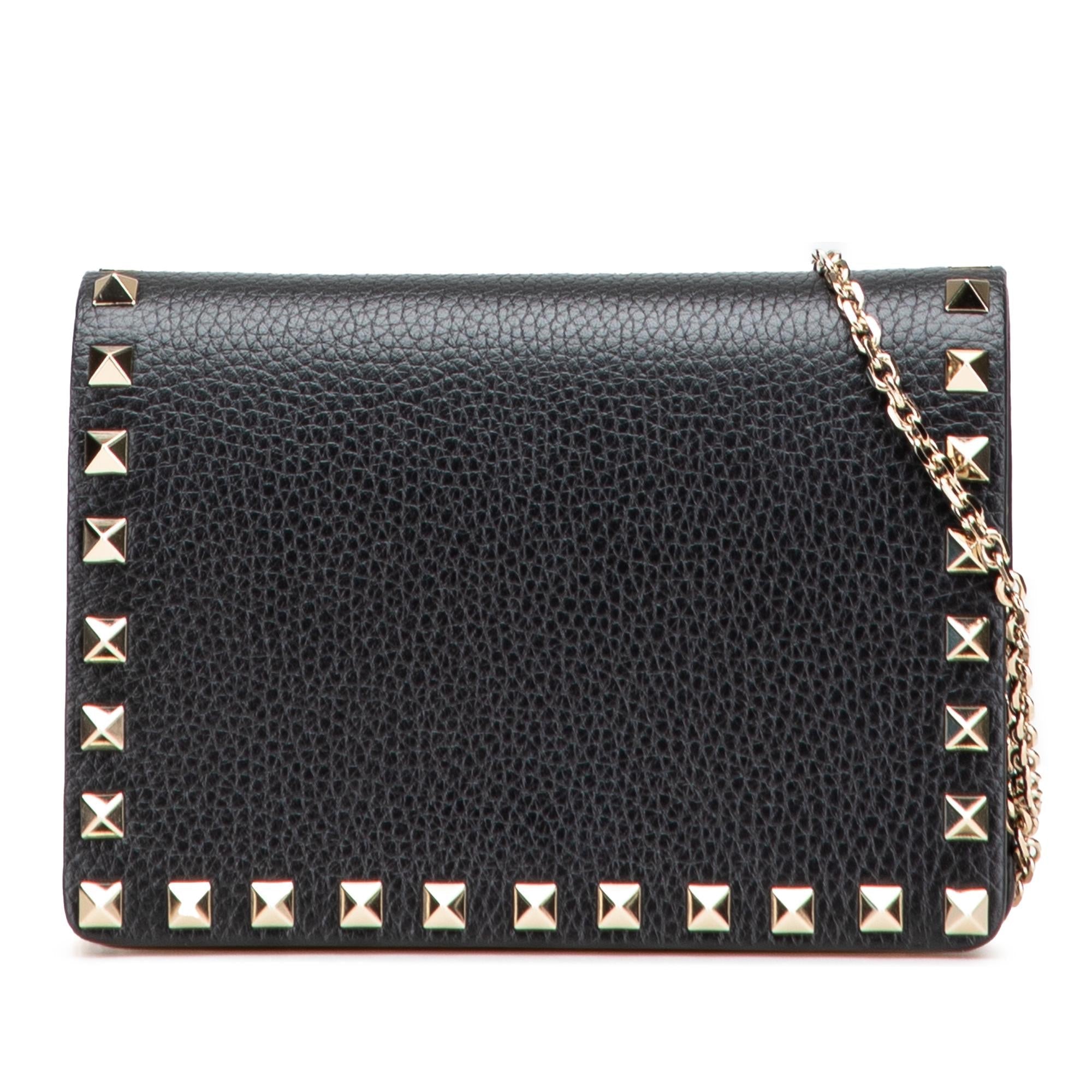 Valentino Pebbled Calfskin Rockstud Chain Wallet