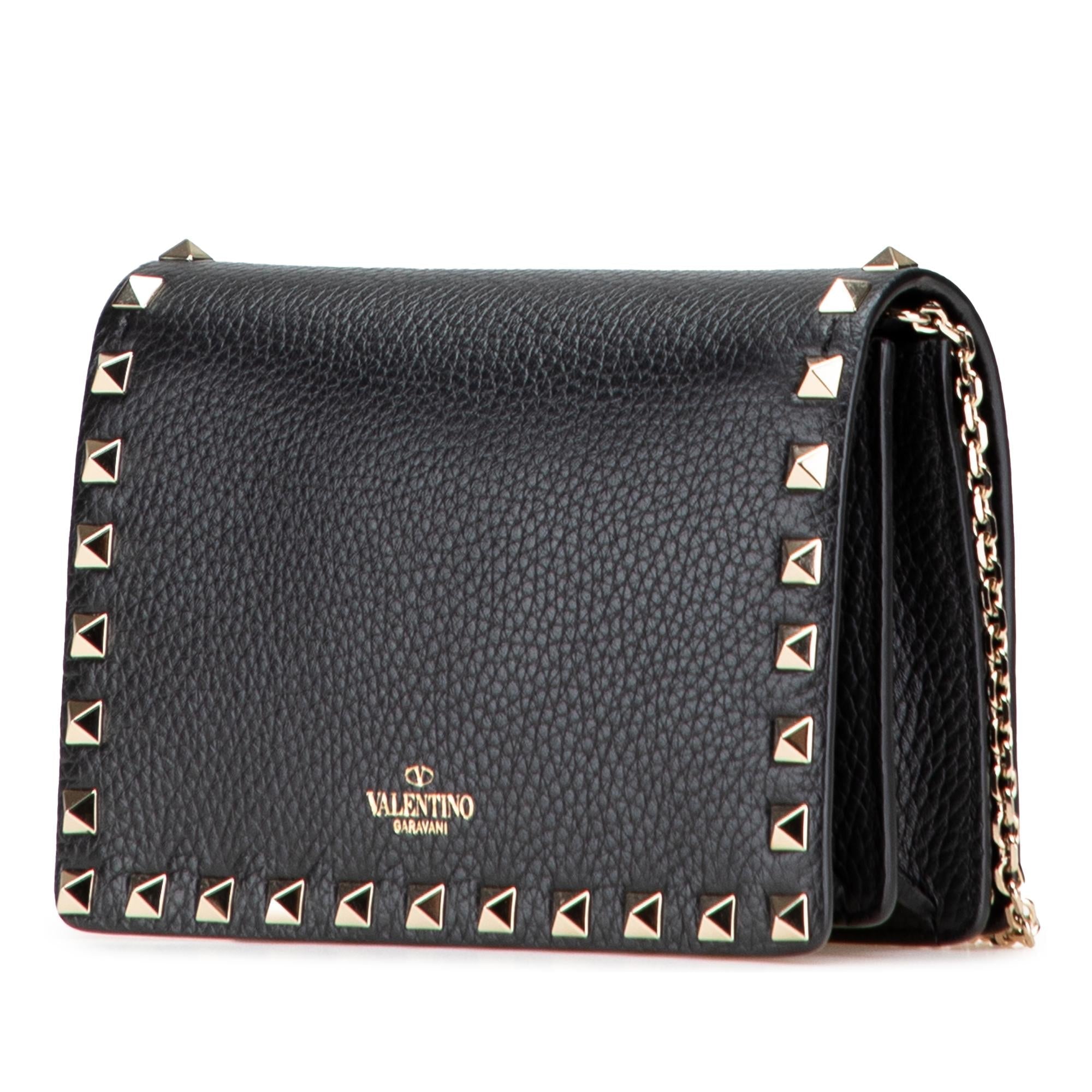 Valentino Pebbled Calfskin Rockstud Chain Wallet