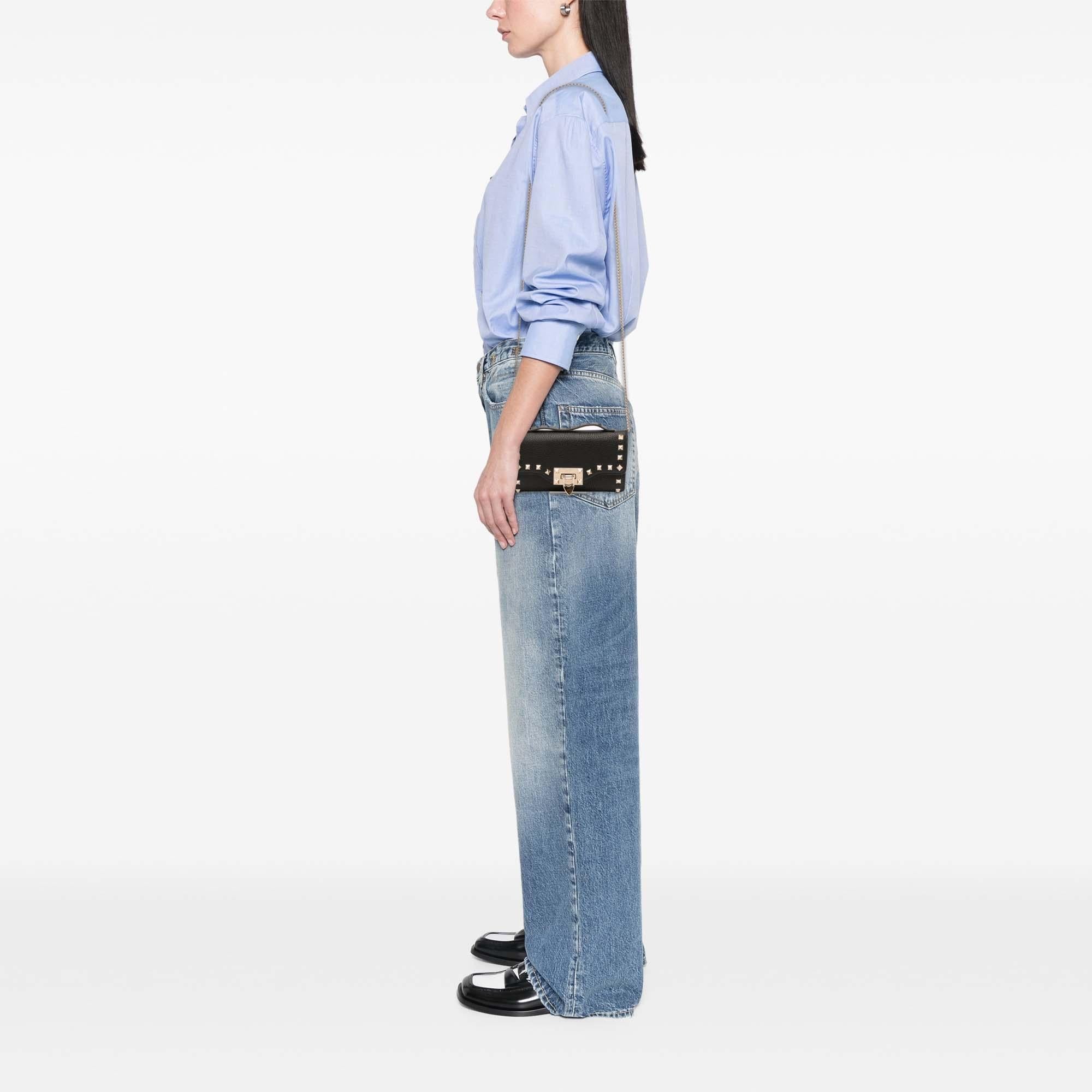 Valentino Pebbled Calfskin Rockstud Flip Lock Wallet On Chain