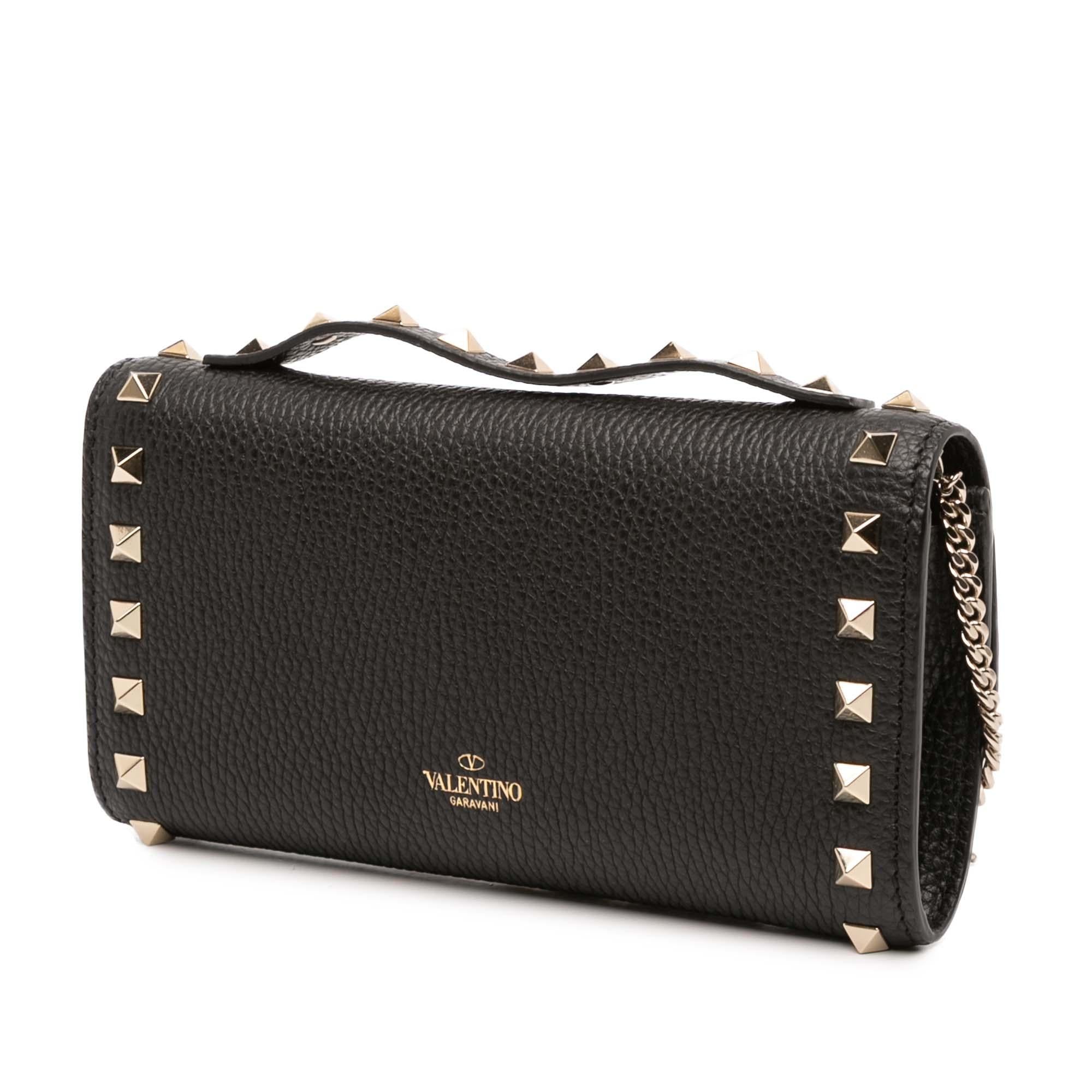 Valentino Pebbled Calfskin Rockstud Flip Lock Wallet On Chain