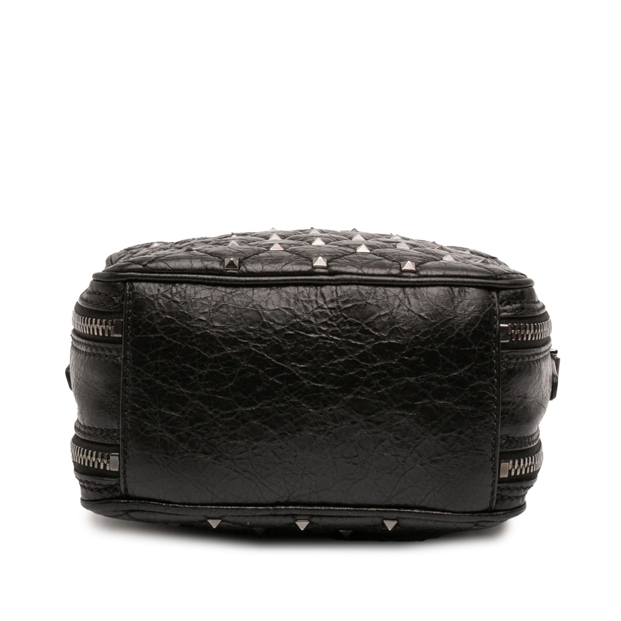 Valentino Quilted Crinkled Leather Rockstud Double Zip Camera Bag