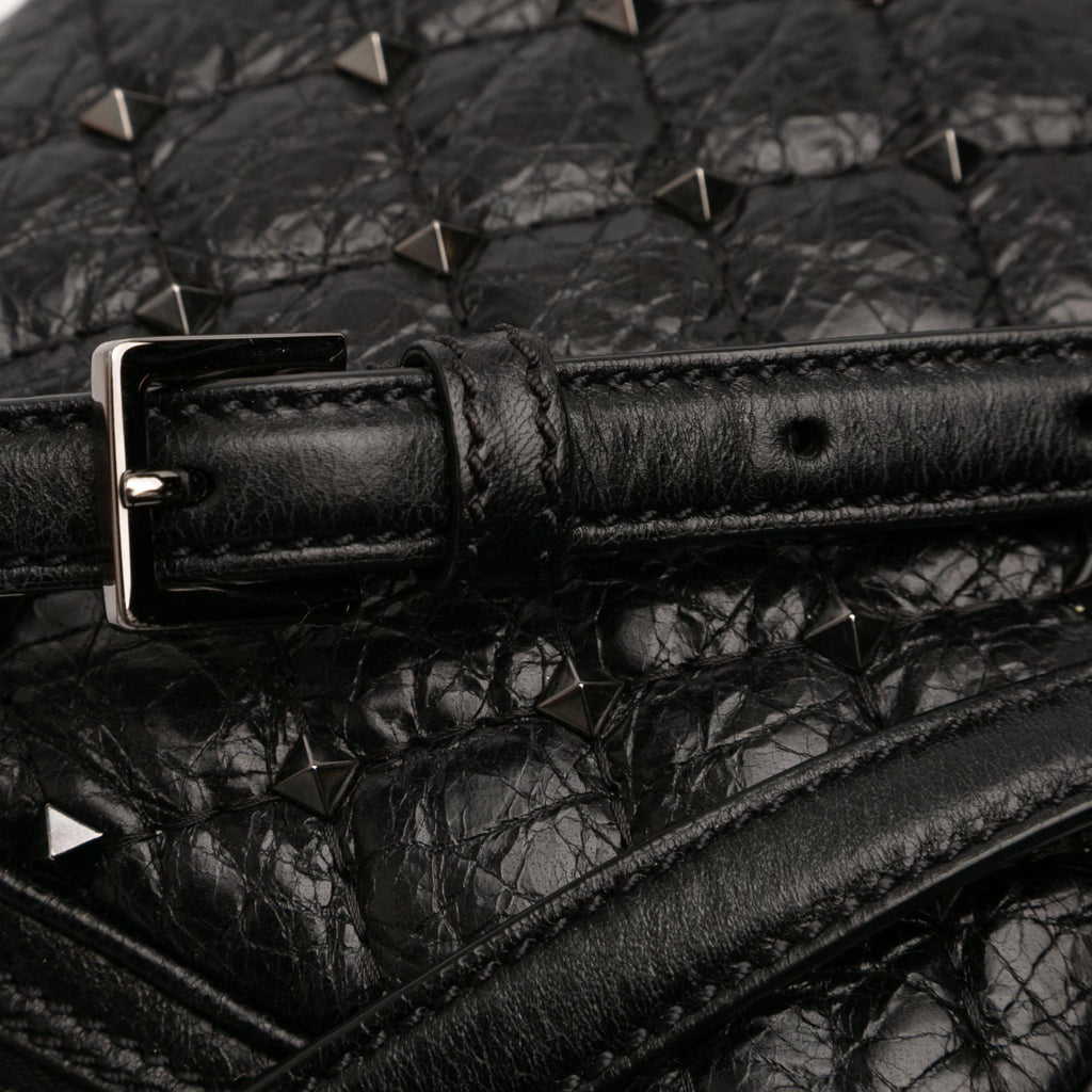 Valentino Quilted Crinkled Leather Rockstud Double Zip Camera Bag