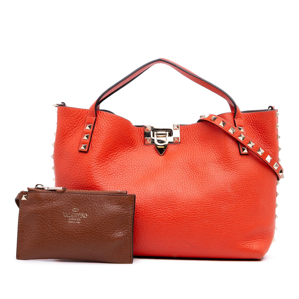 Valentino Small Grained Calfskin Rockstud Flip Lock Tote