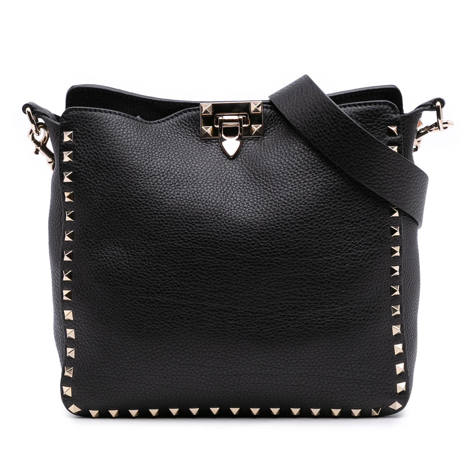 Valentino Small Grainy Calfskin Rockstud Flip Lock Messenger Bag