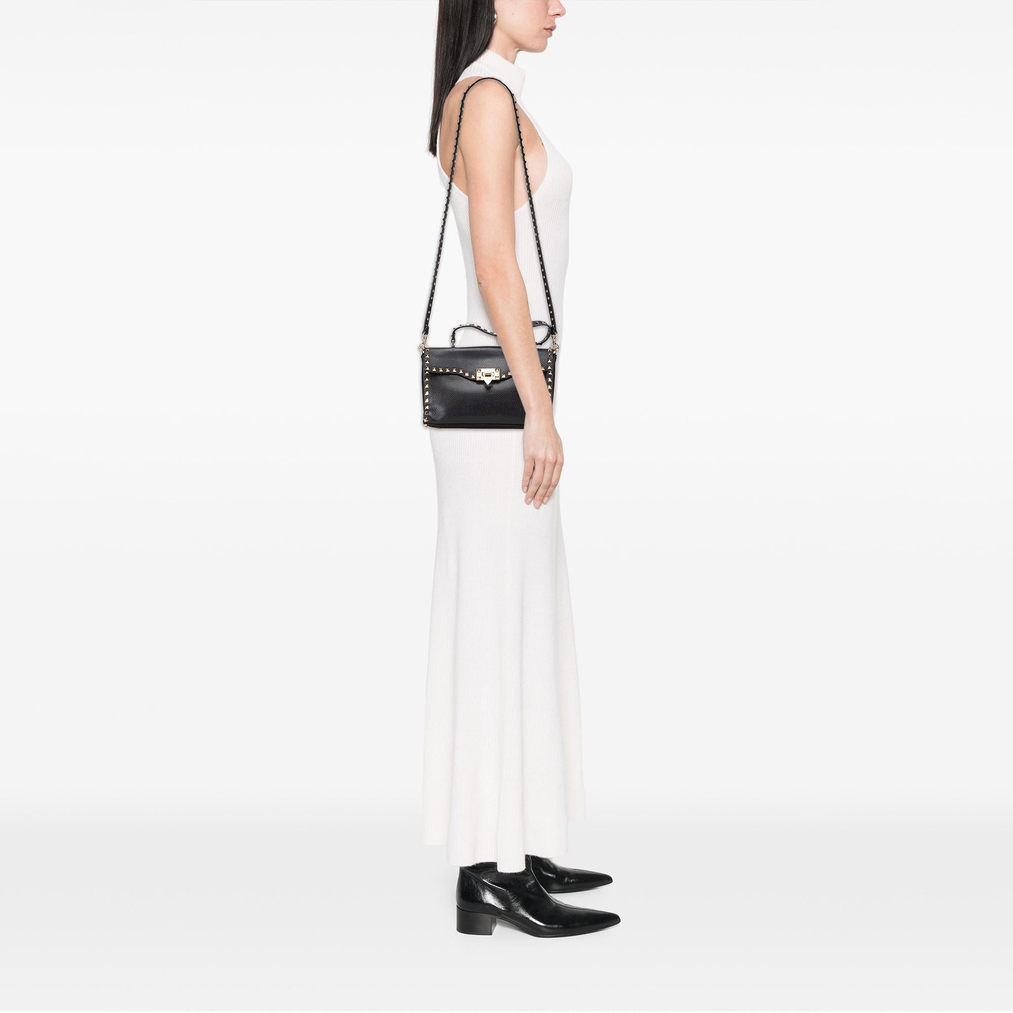 Valentino Small Pebbled Calfskin Rockstud Single Handle Flap