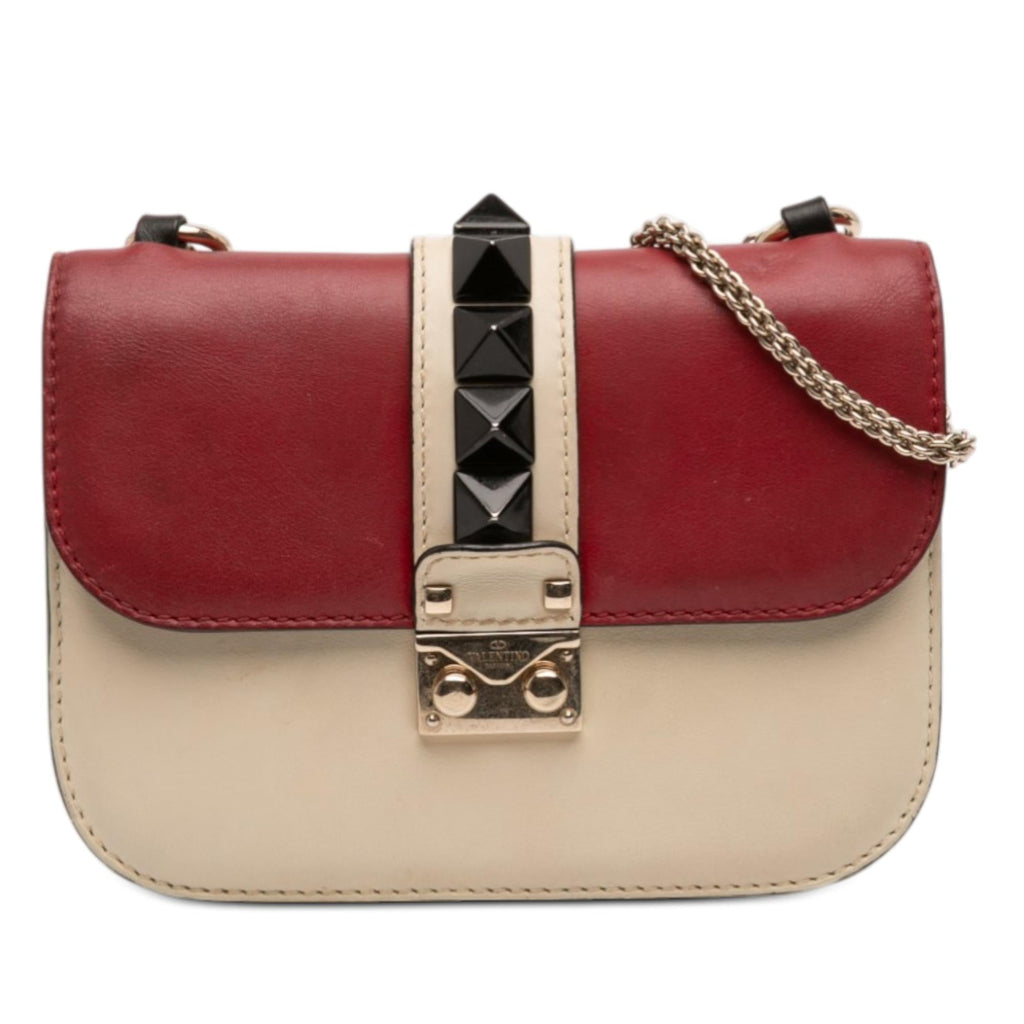 Valentino Small Tricolor Calfskin Rockstud Glam Lock Crossbody