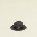 Valentino Black Vlogo Straw Sun Hat