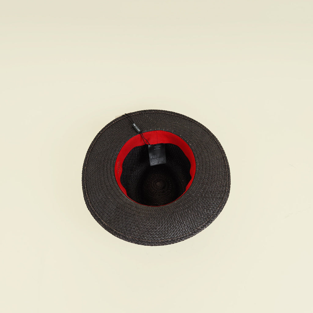 Valentino Black Vlogo Straw Sun Hat