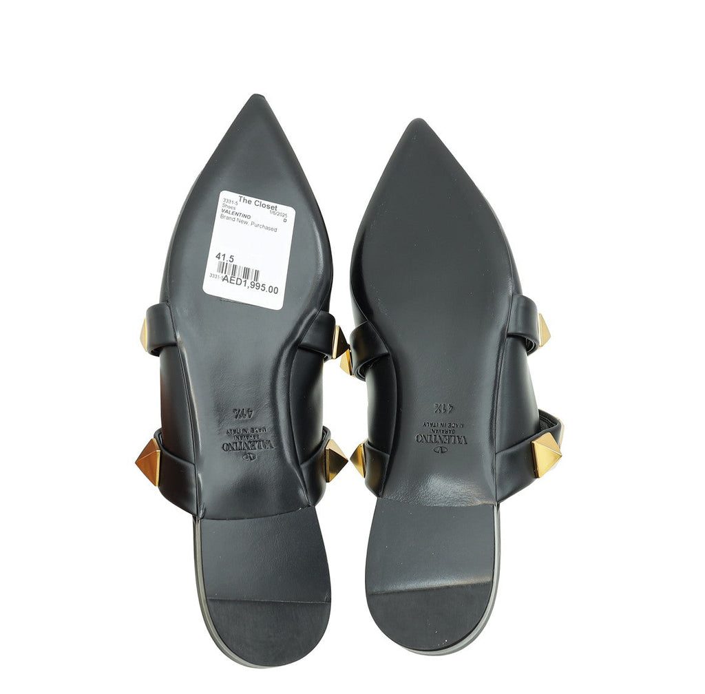 Valentino Black Roman Stud Flat Mules 41.5