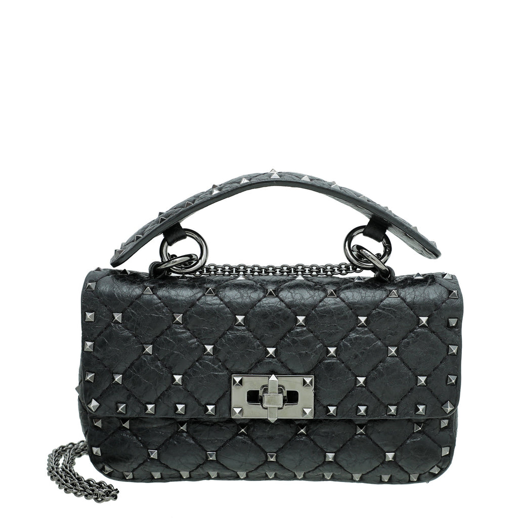 Valentino Black Rockstud Spike Flap Chain Bag Small