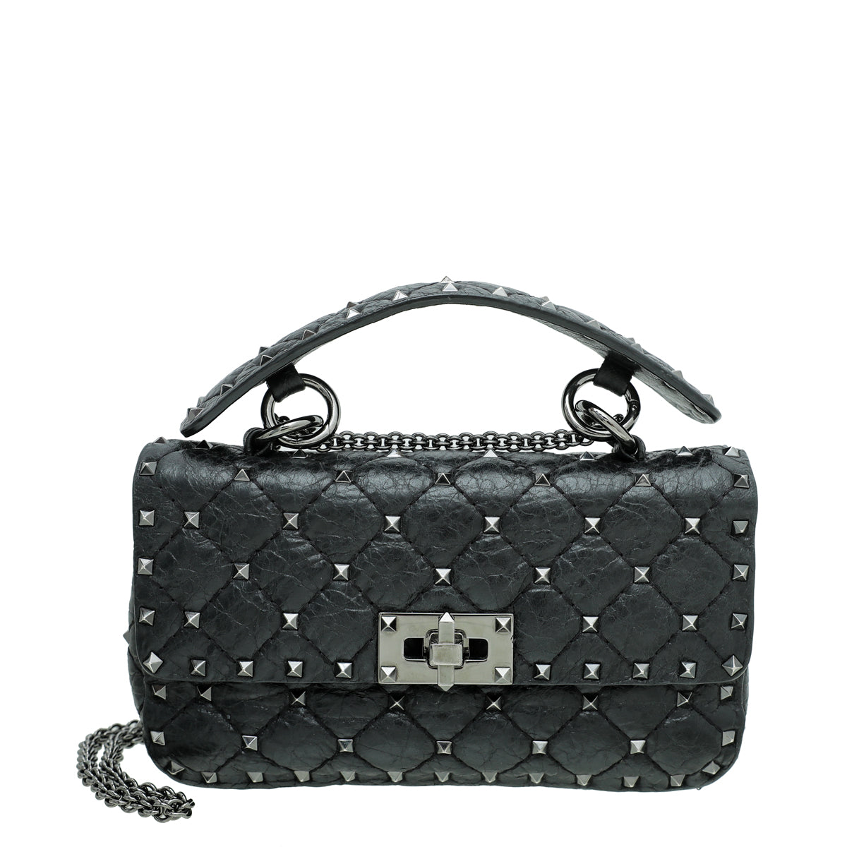 Valentino Black Rockstud Spike Flap Chain Bag Small