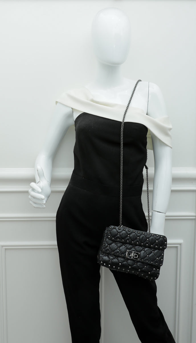 Valentino Black Rockstud Spike Flap Chain Bag Small