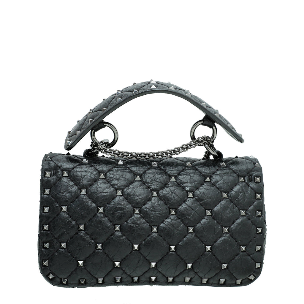 Valentino Black Rockstud Spike Flap Chain Bag Small