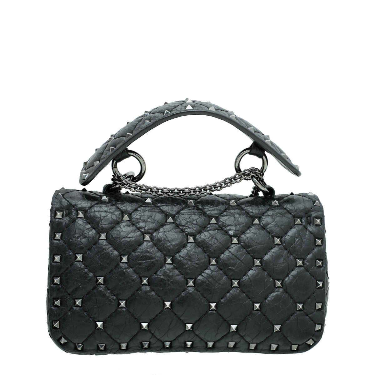 Valentino Black Rockstud Spike Flap Chain Bag Small