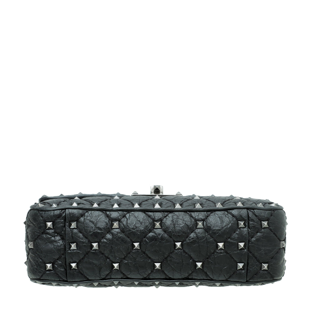 Valentino Black Rockstud Spike Flap Chain Bag Small