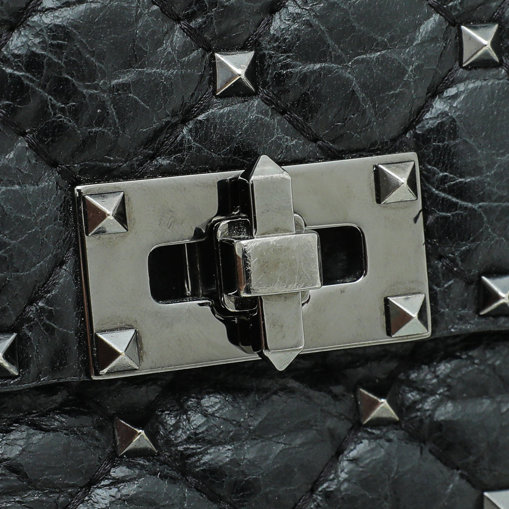 Valentino Black Rockstud Spike Flap Chain Bag Small