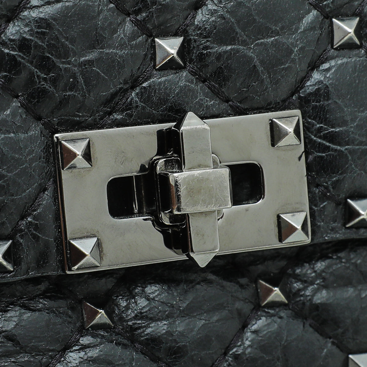 Valentino Black Rockstud Spike Flap Chain Bag Small