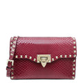 Valentino Maroon Python Rockstud Flip Lock Small Crossbody Bag